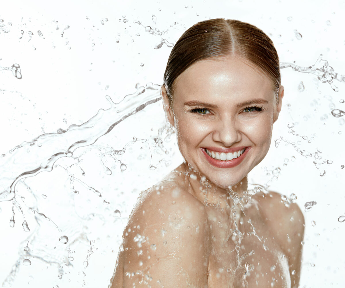 Beauty.,Woman,With,Water,On,Face,And,Body.,Spa,Skin